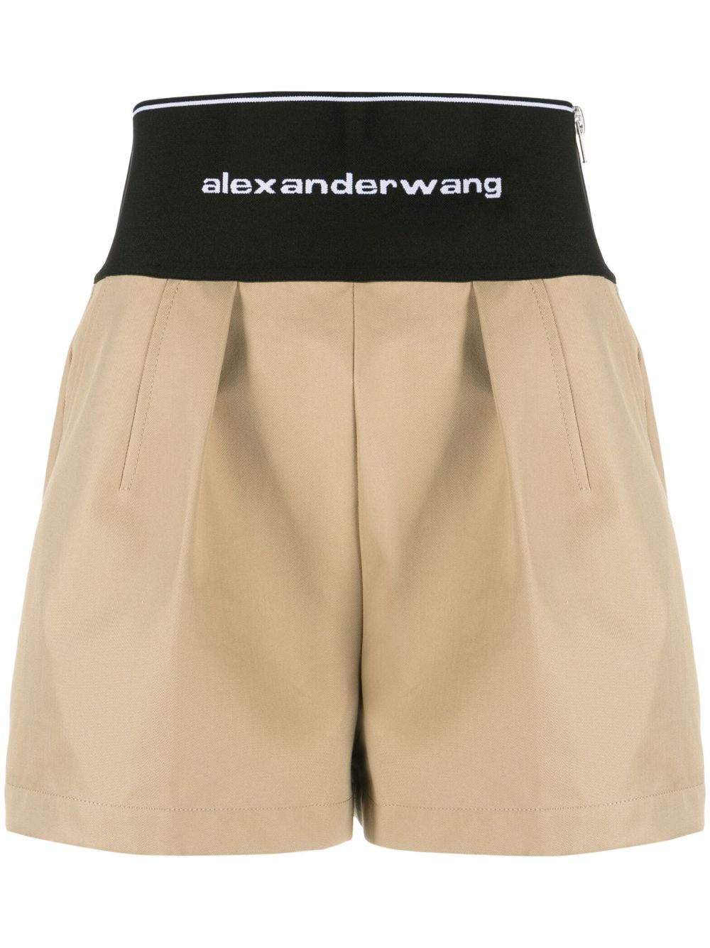 Alexander Wang logo裤腰褶饰短裤 - 中性色