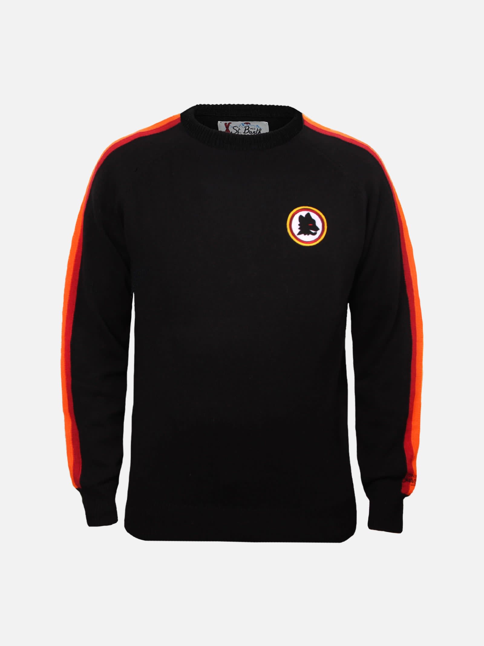 MC2 Saint Barth Man Crewneck Sweater With Roma Patch As Roma Special Edition