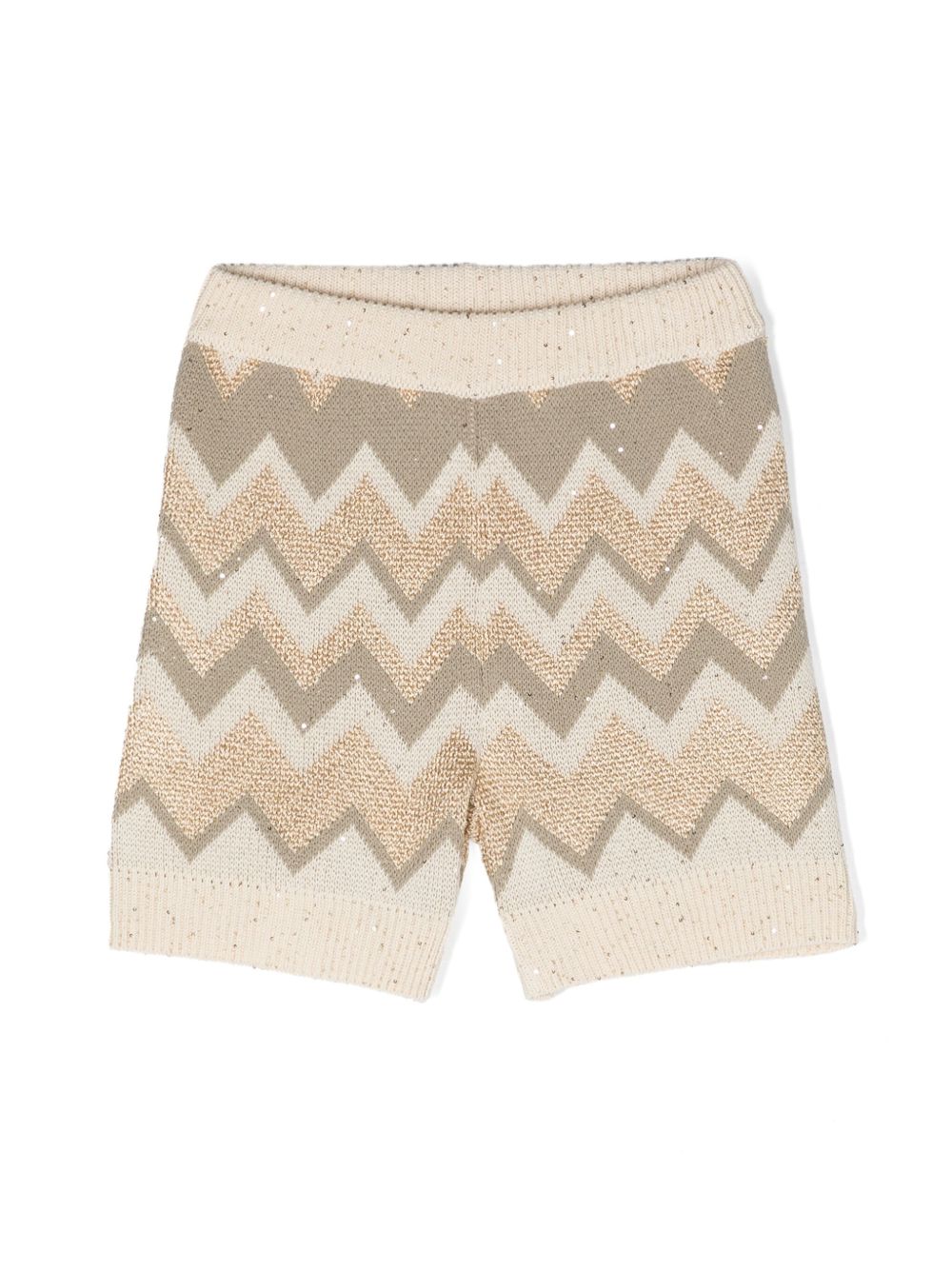 Missoni Kids 亮片Z字形图案针织短裤 - 中性色