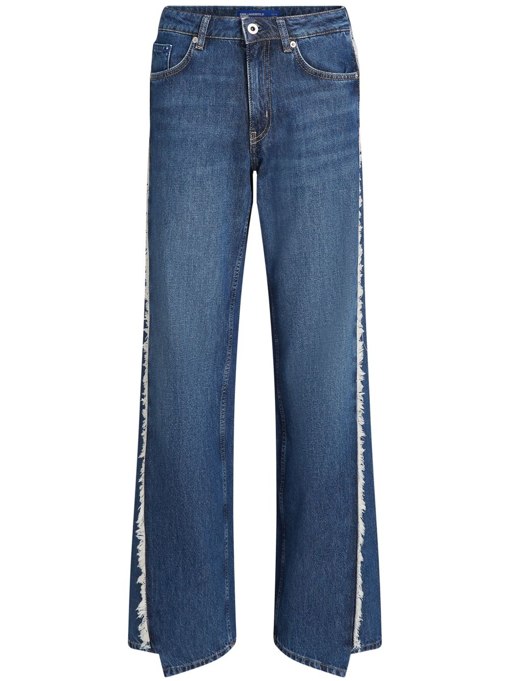 Karl Lagerfeld Jeans 标贴流苏直筒牛仔裤 - 蓝色