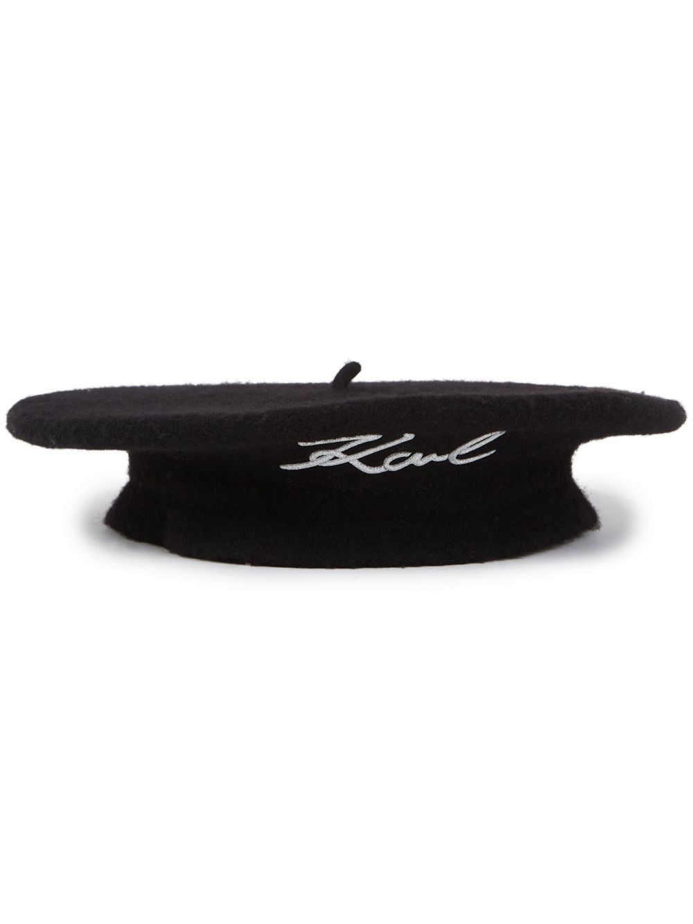 Karl Lagerfeld Signature 羊毛贝雷帽 - 黑色