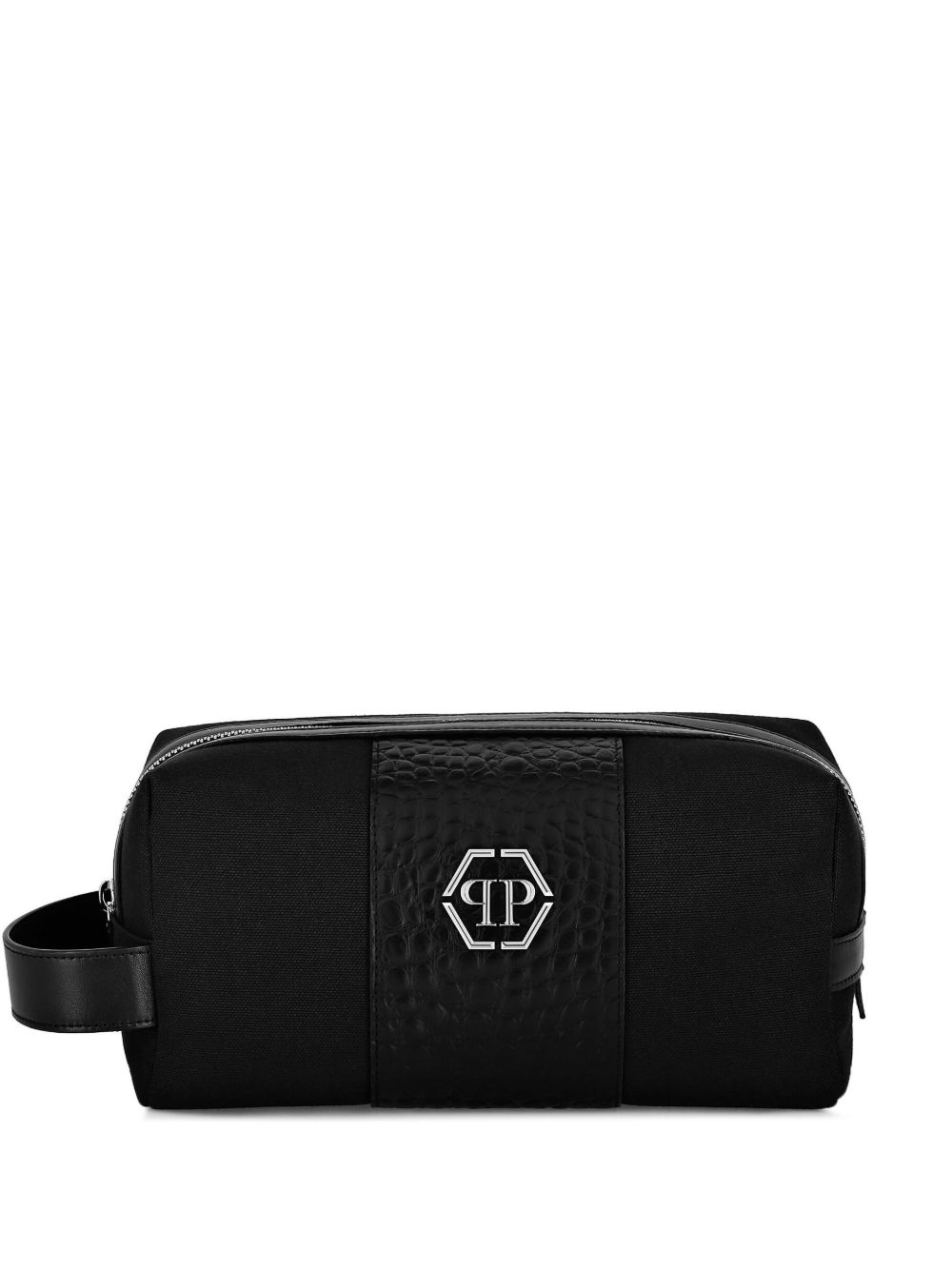 Philipp Plein logo标牌拉链洗漱包 - 黑色