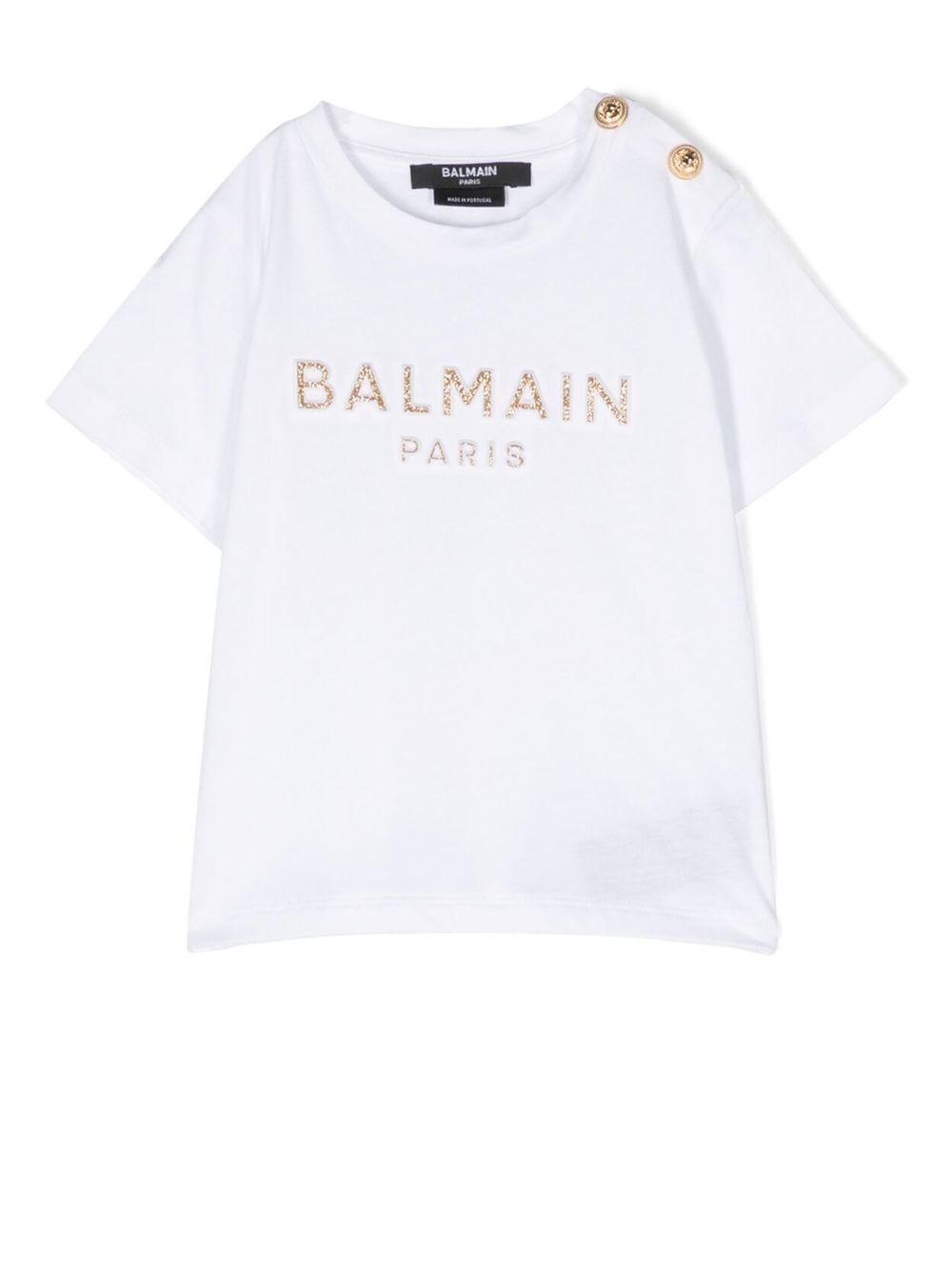 Balmain Kids 亮片金葱logo棉T恤 - 白色