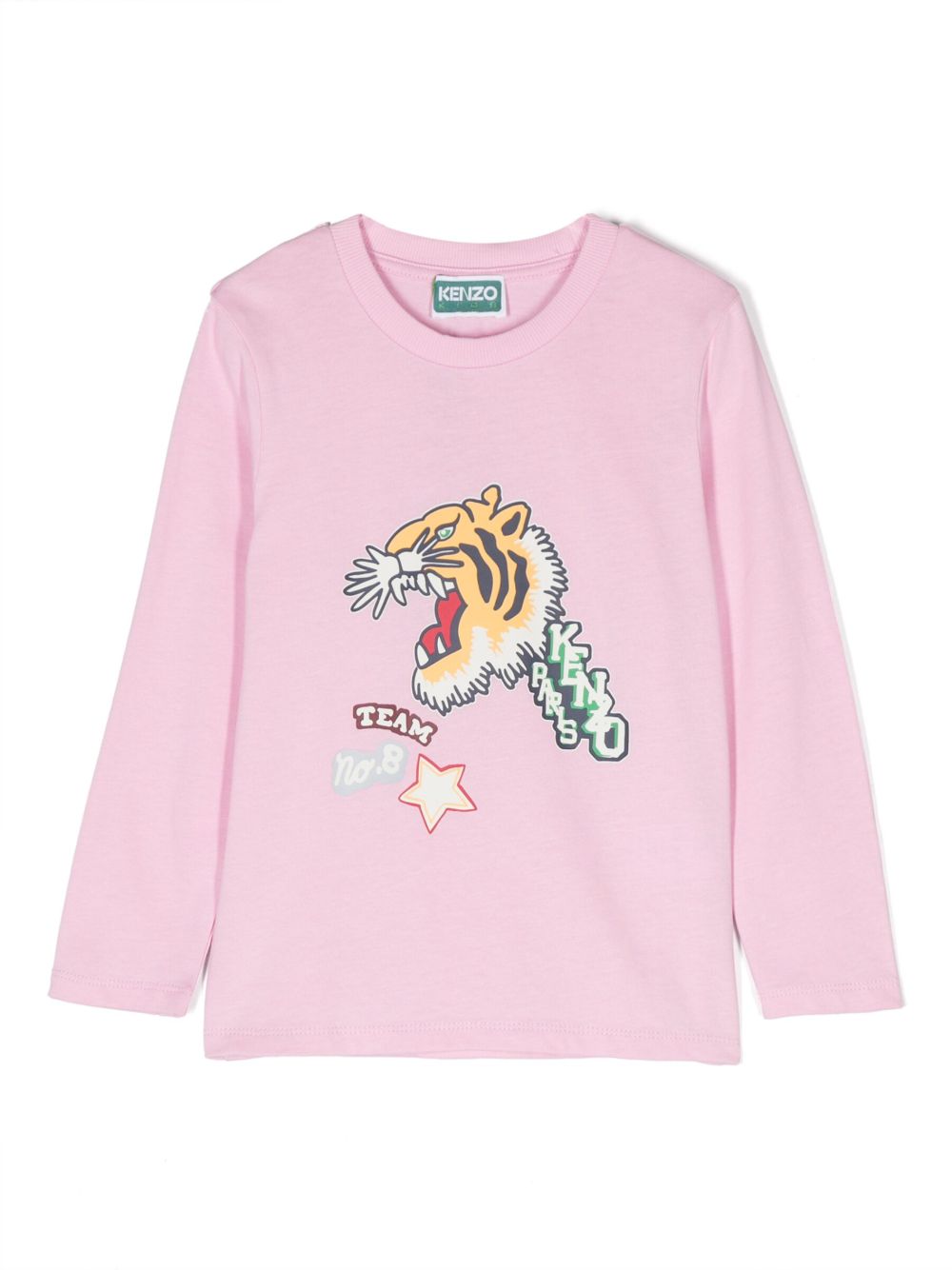 Kenzo Kids 老虎印花棉T恤 - 粉色