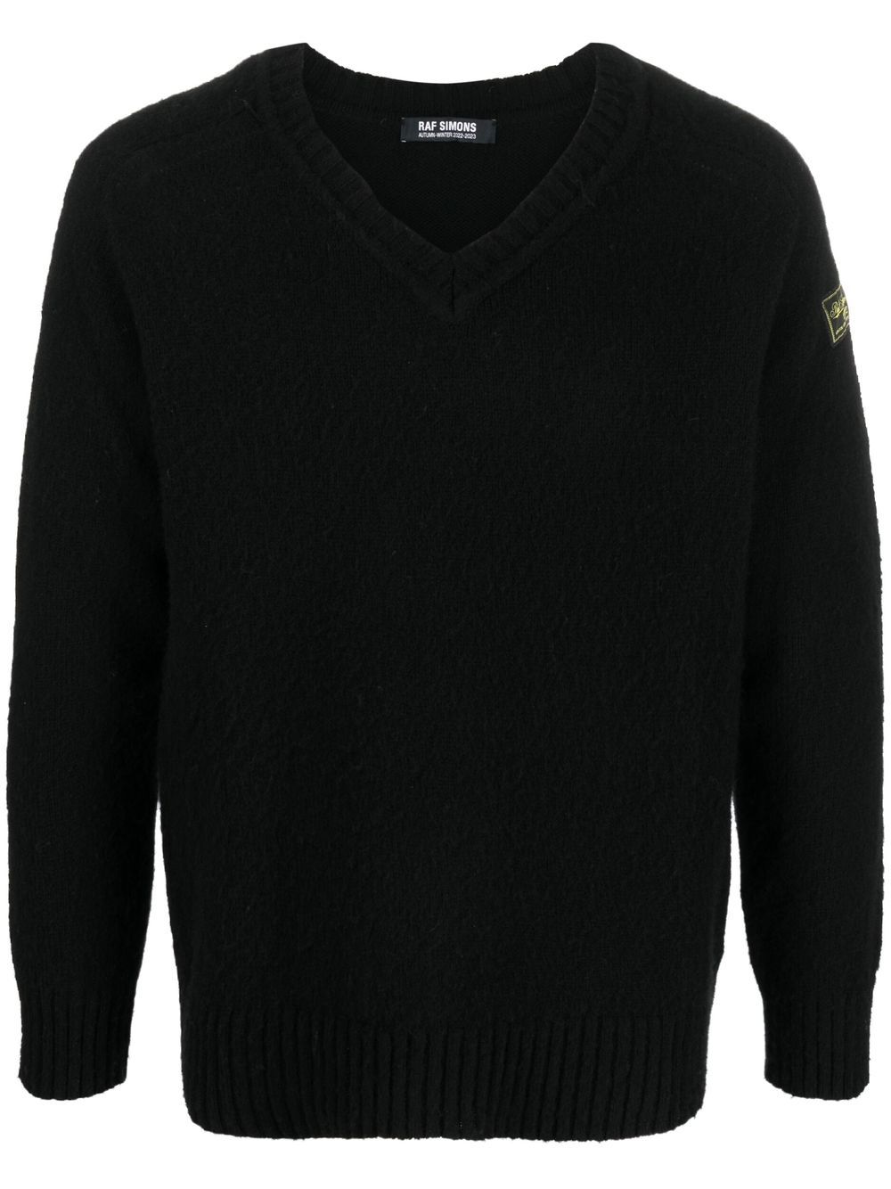Raf Simons V领标贴毛衣 - 黑色