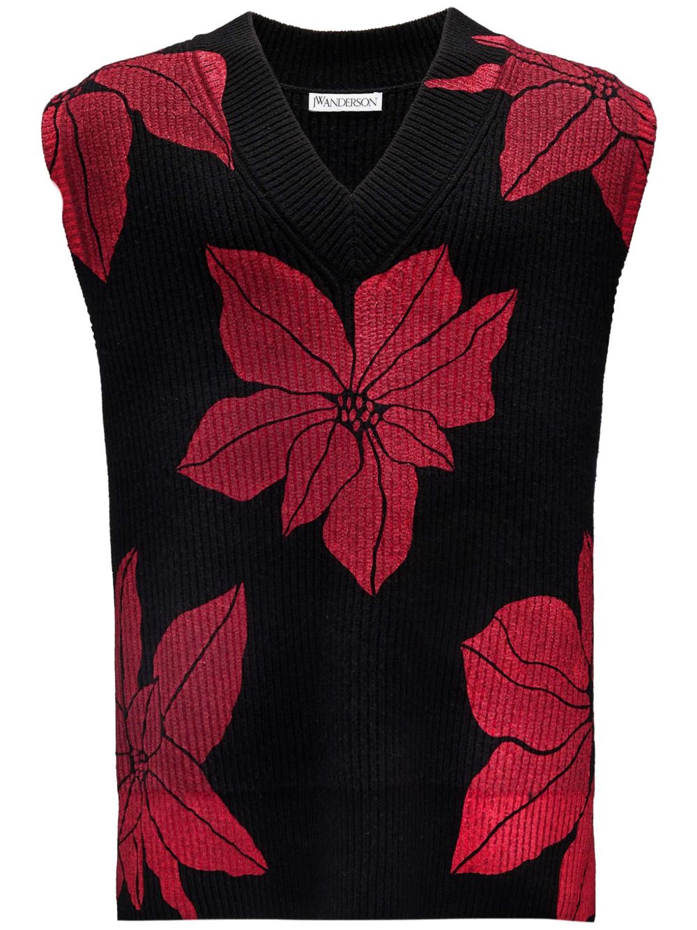 JW Anderson 花卉印花无袖毛衣 - 黑色