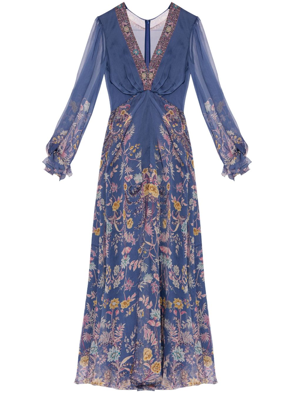 ETRO 图案印花真丝超长连衣裙 - 蓝色