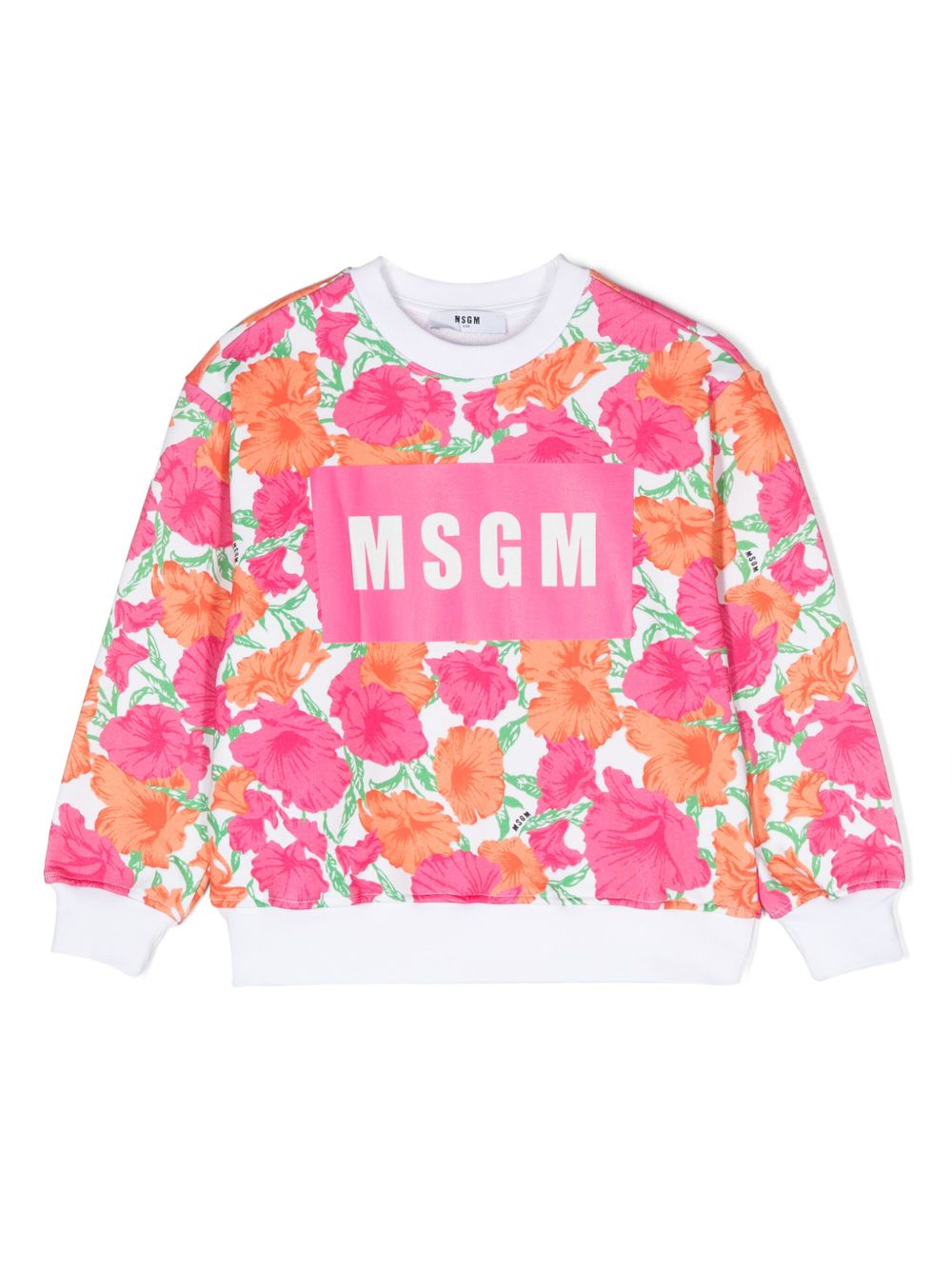 MSGM Kids 花卉印花棉卫衣 - 粉色