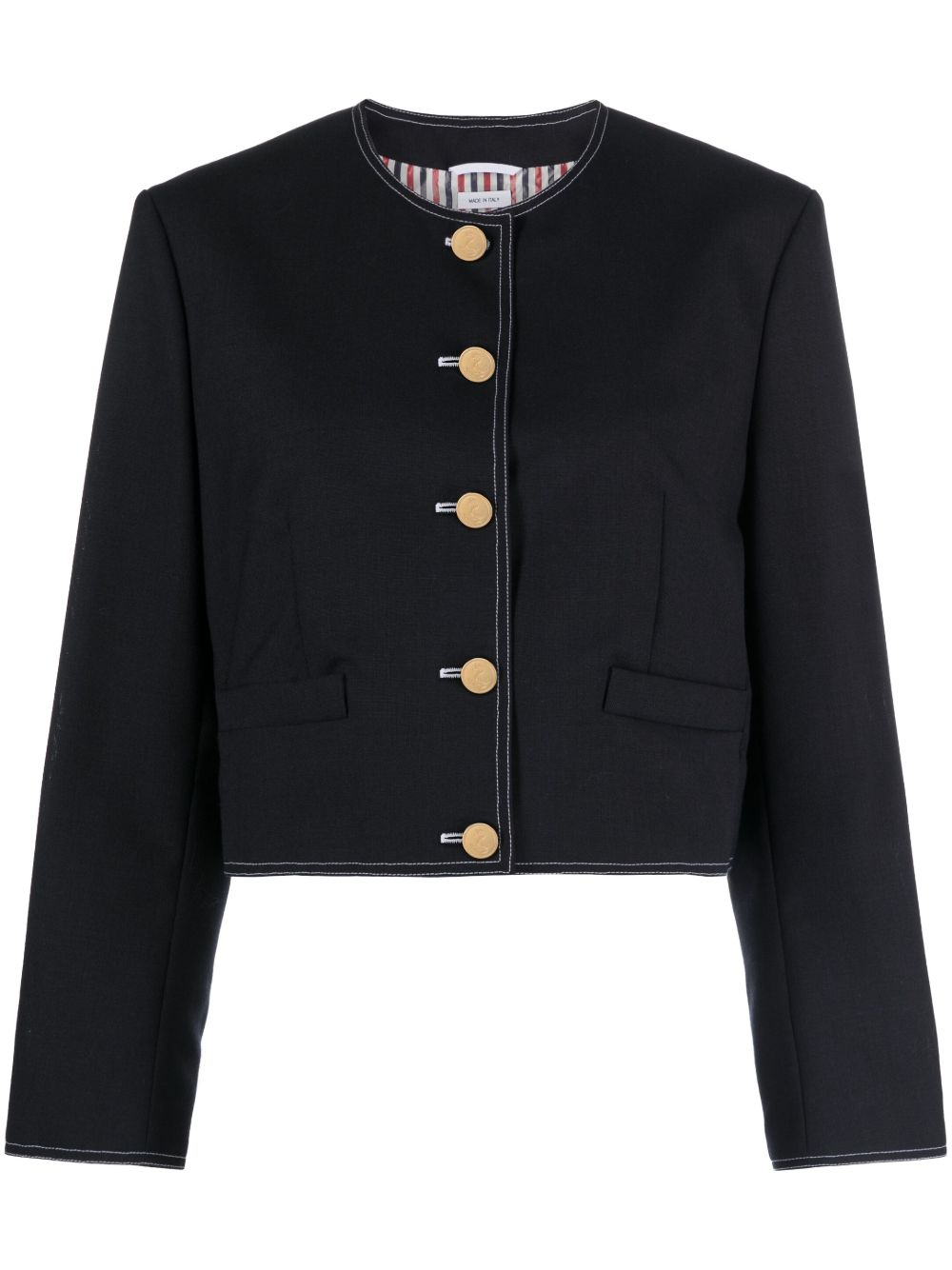 Thom Browne 红白蓝细节短款羊毛夹克 - 蓝色