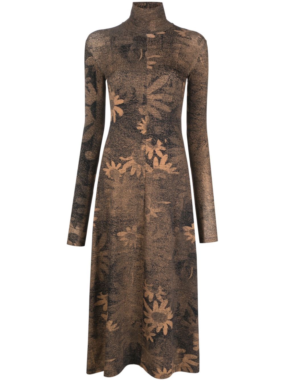 MM6 Maison Margiela 花卉印花中长连衣裙 - 黑色