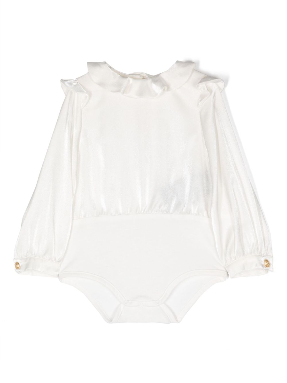 Balmain Kids 褶饰领荷叶边细节连体衣 - 白色
