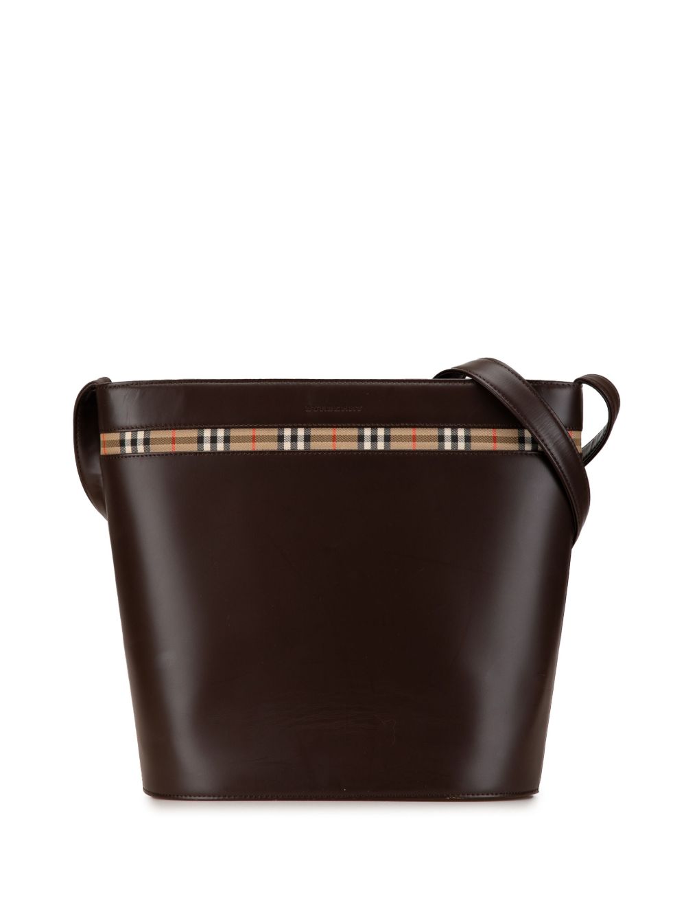 Burberry Pre-Owned 经典格纹边饰皮质斜挎包（2000-2017年典藏款） - 褐色