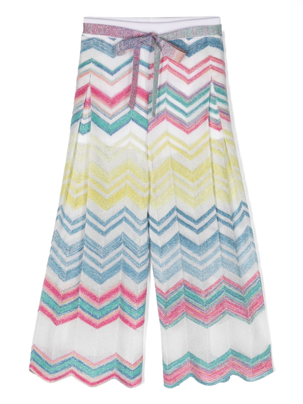 Missoni Kids Z字形图案金银丝长裤 - 白色