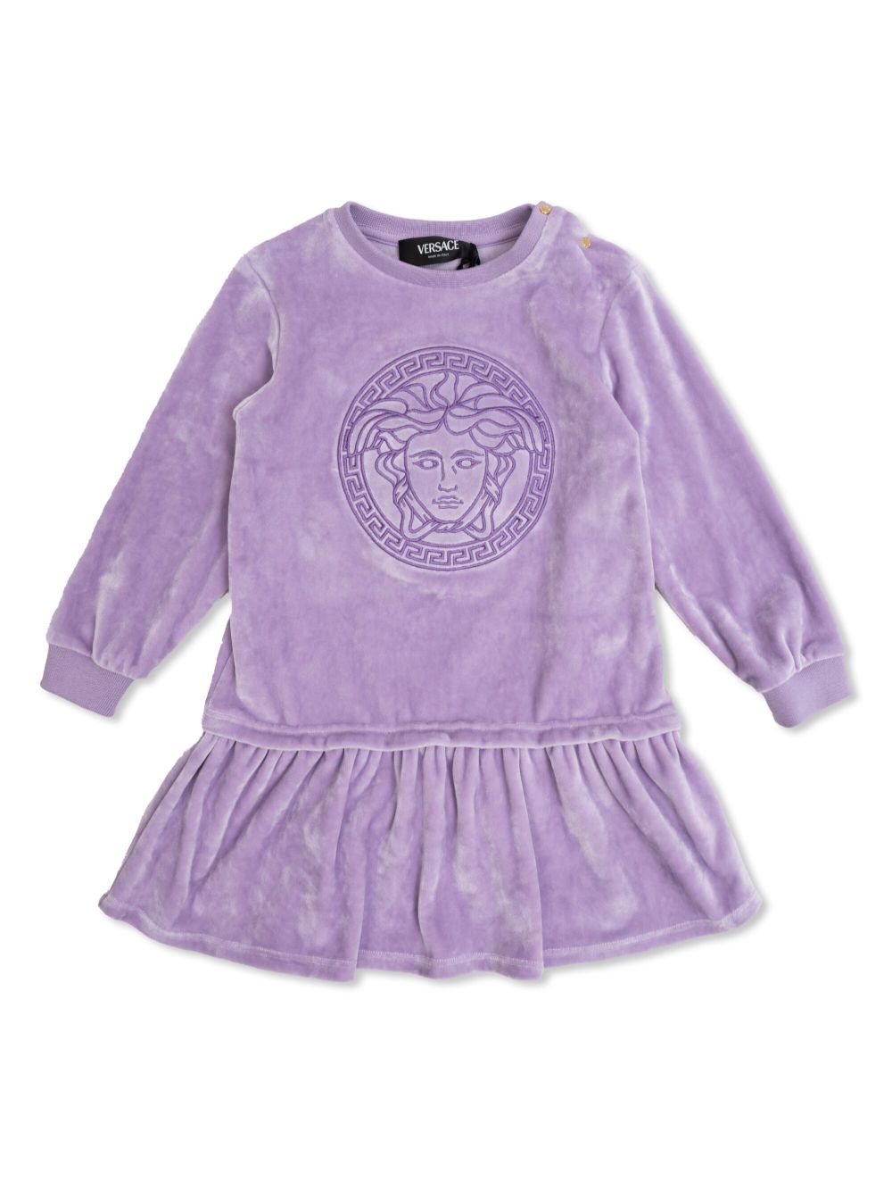 Versace Kids 美杜莎图案丝绒连衣裙 - 紫色
