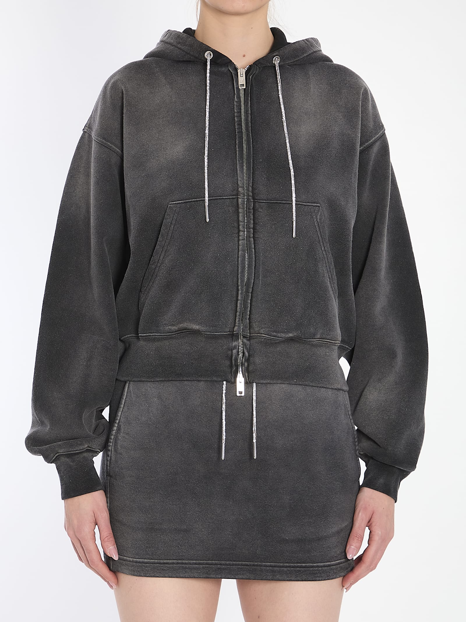 T by Alexander Wang Cropped Hoodie With Crystals