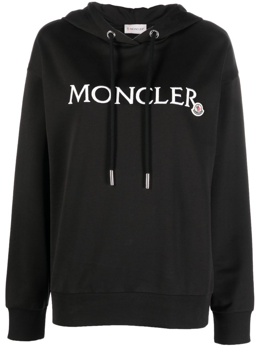 Moncler logo刺绣棉连帽衫 - 黑色