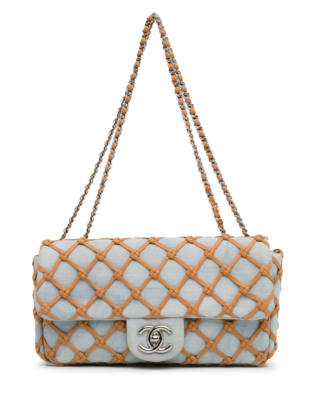 CHANEL Pre-Owned Canebiers Net Flap 小号牛仔单肩包（2010-2011年典藏款） - 蓝色