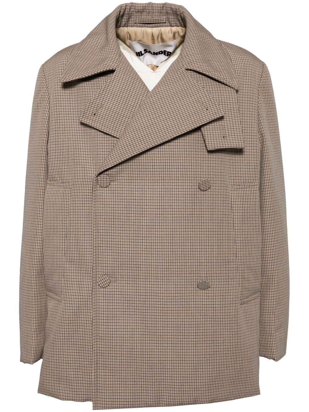 Jil Sander 格纹羊毛西装夹克 - 褐色