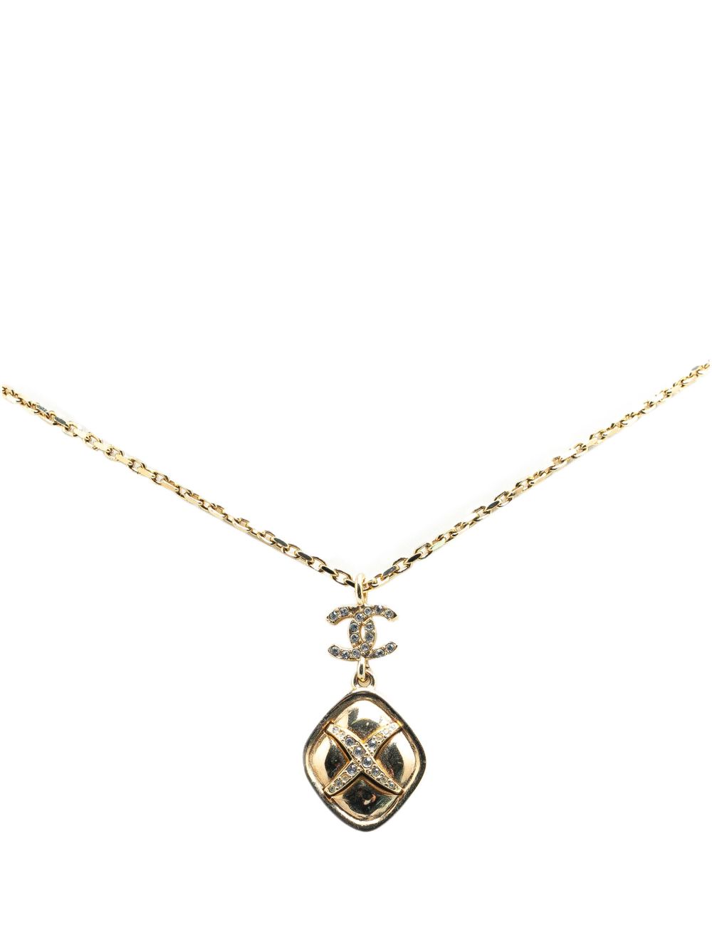 CHANEL Pre-Owned 镀金水钻 CC 吊饰项链（2021年典藏款） - 金色