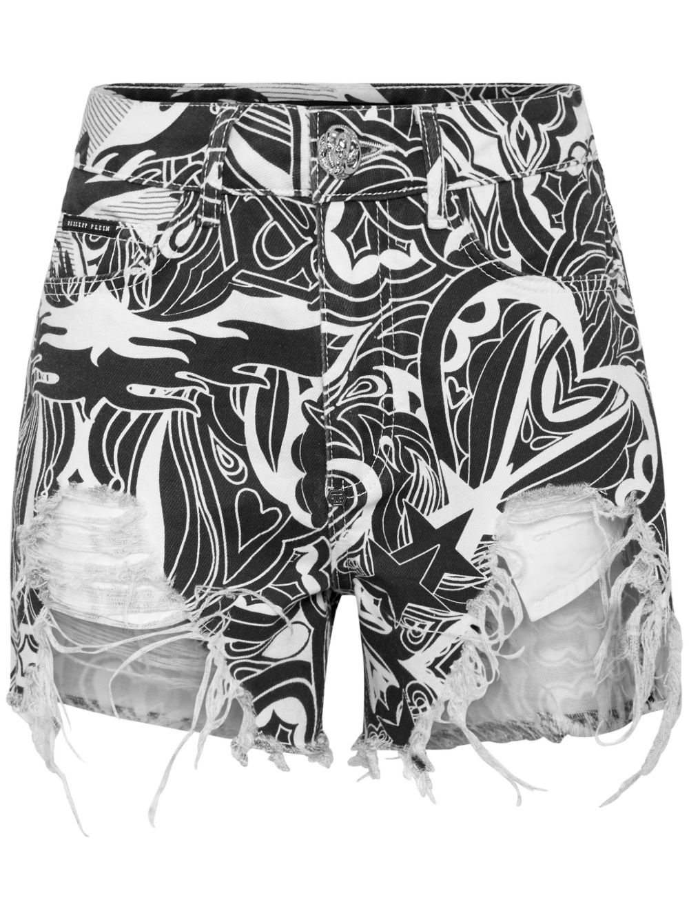 Philipp Plein Tribal Circus 印花牛仔短裤 - 白色
