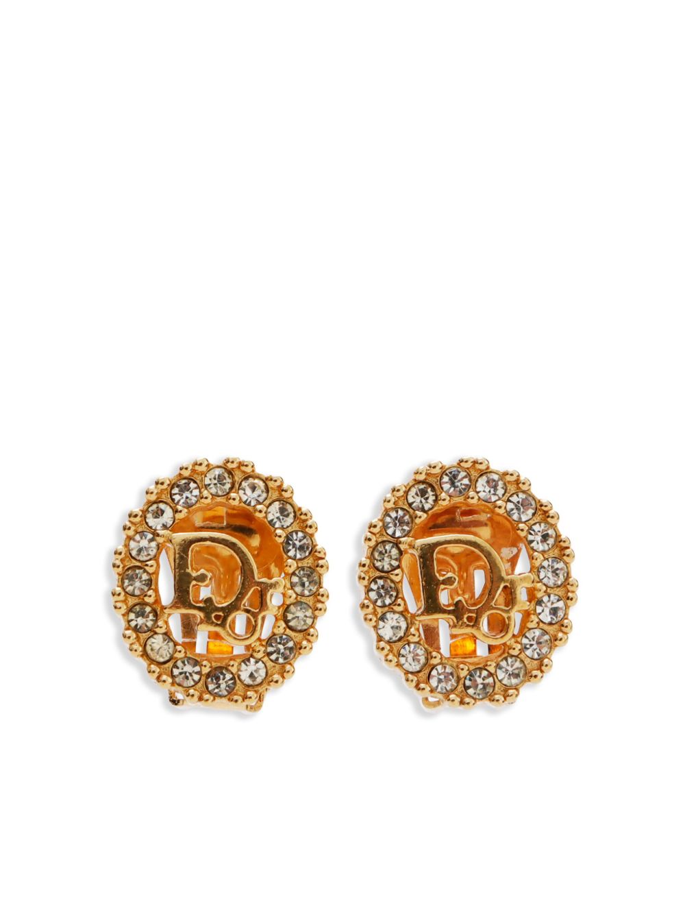 Christian Dior Pre-Owned 水钻镶嵌耳环 - 金色