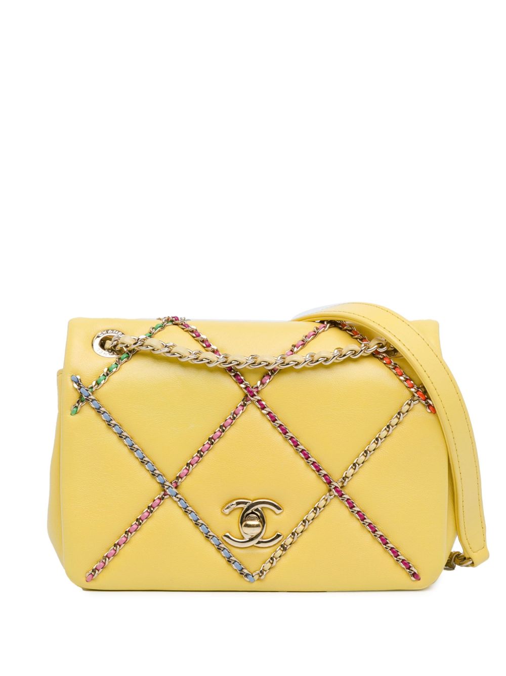 CHANEL Pre-Owned Entwined Chain Flap 小号小羊皮单肩包（2020年典藏款） - 黄色