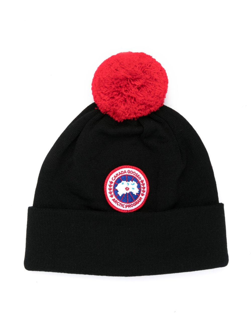 Canada Goose Kids 标贴绒球羊毛套头帽 - 黑色