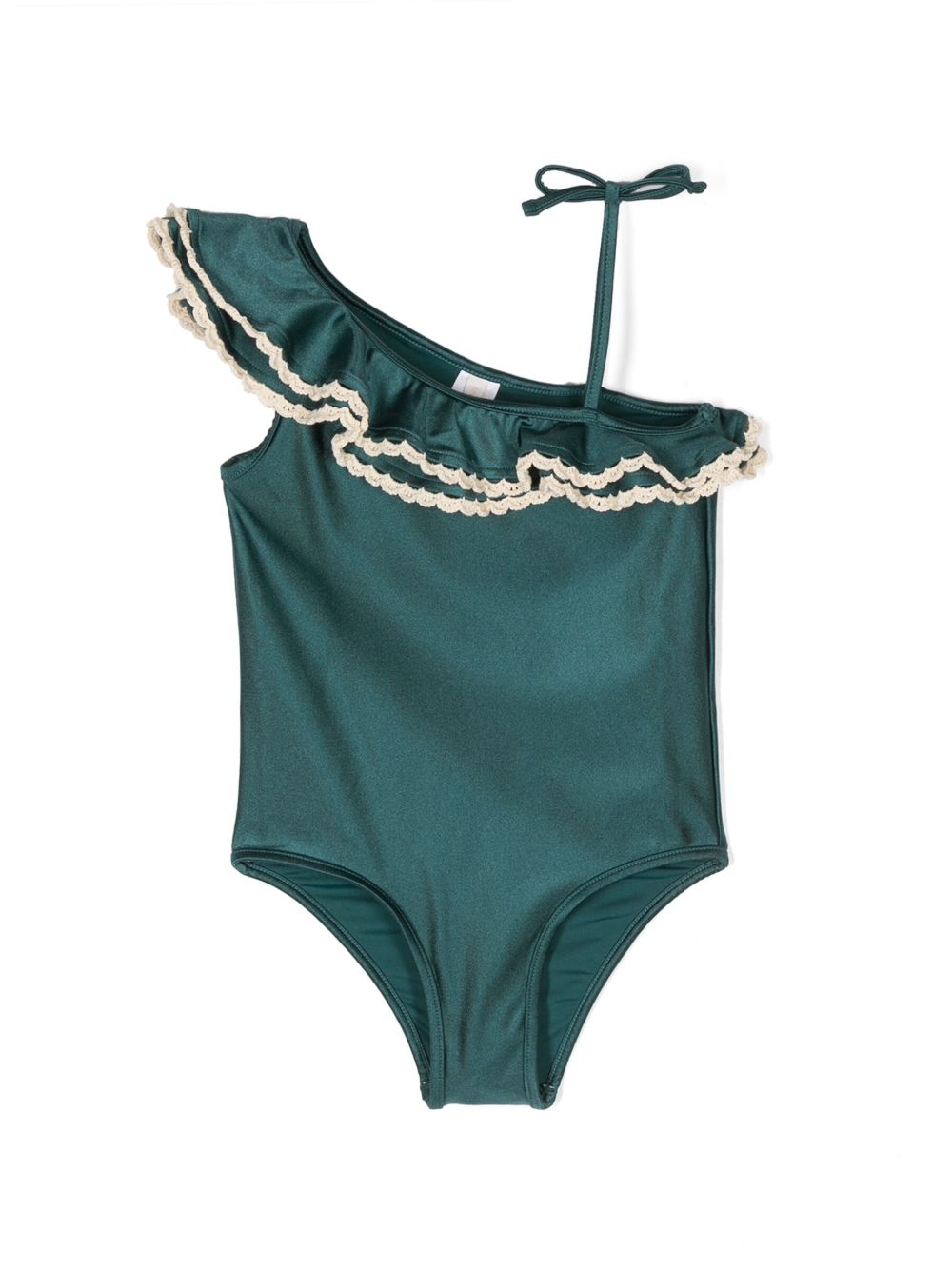 ZIMMERMANN Kids 荷叶领连体泳衣 - 绿色