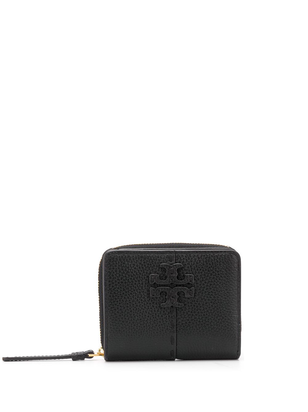 Tory Burch logo标牌拉链皮质钱包 - 黑色