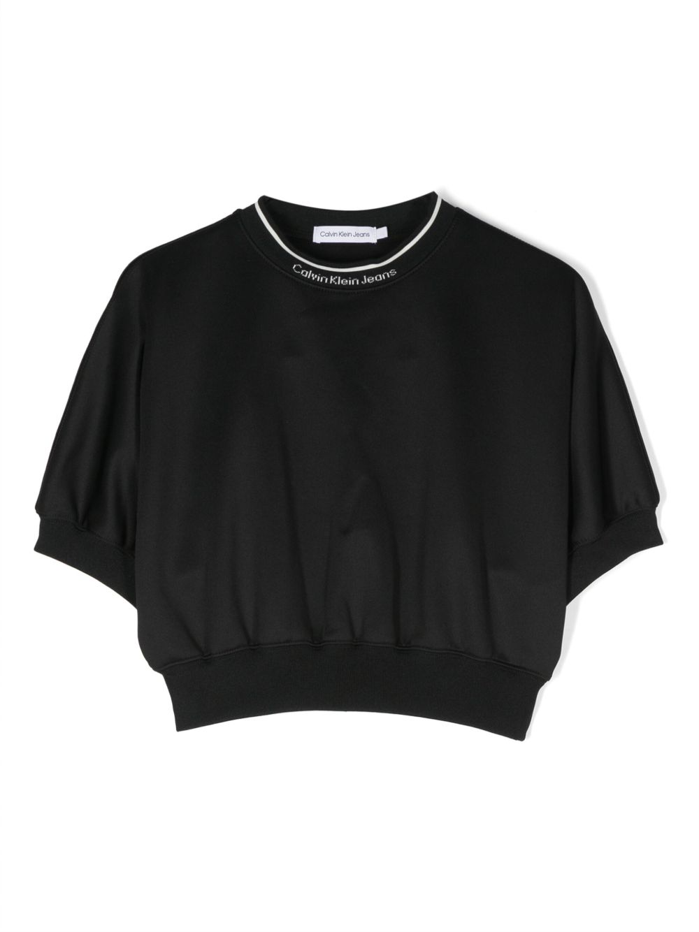 Calvin Klein Kids logo饰带平纹针织卫衣 - 黑色