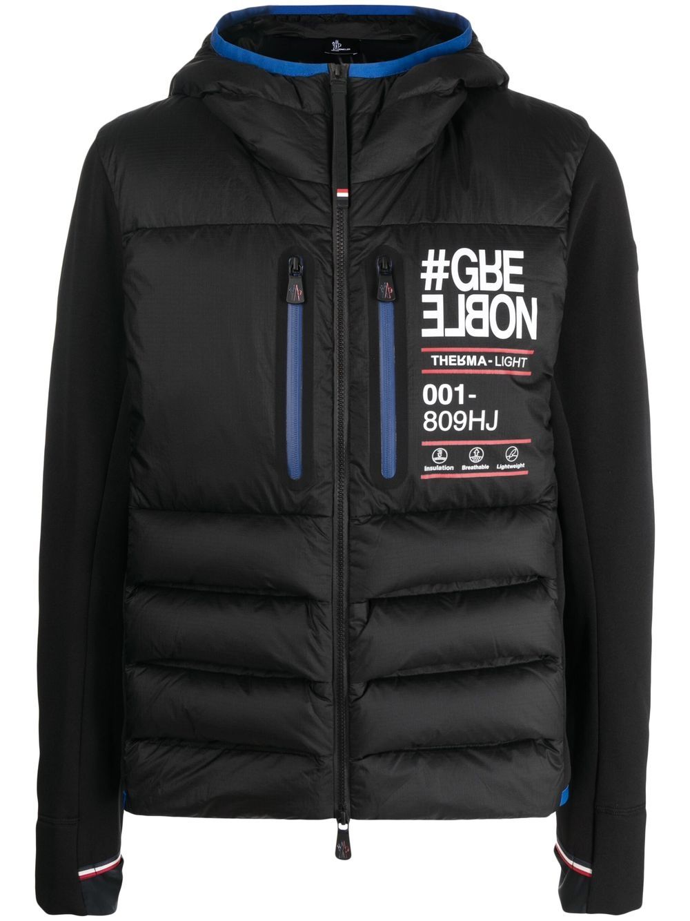 Moncler Grenoble logo印花绗缝连帽夹克 - 黑色