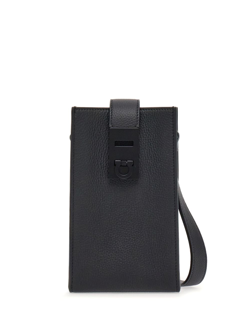 Ferragamo Gancini 扣环皮质斜挎包 - 黑色