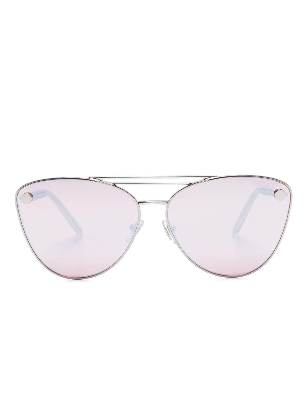 Versace Eyewear 管状希腊回纹图案猫眼框太阳眼镜 - 银色