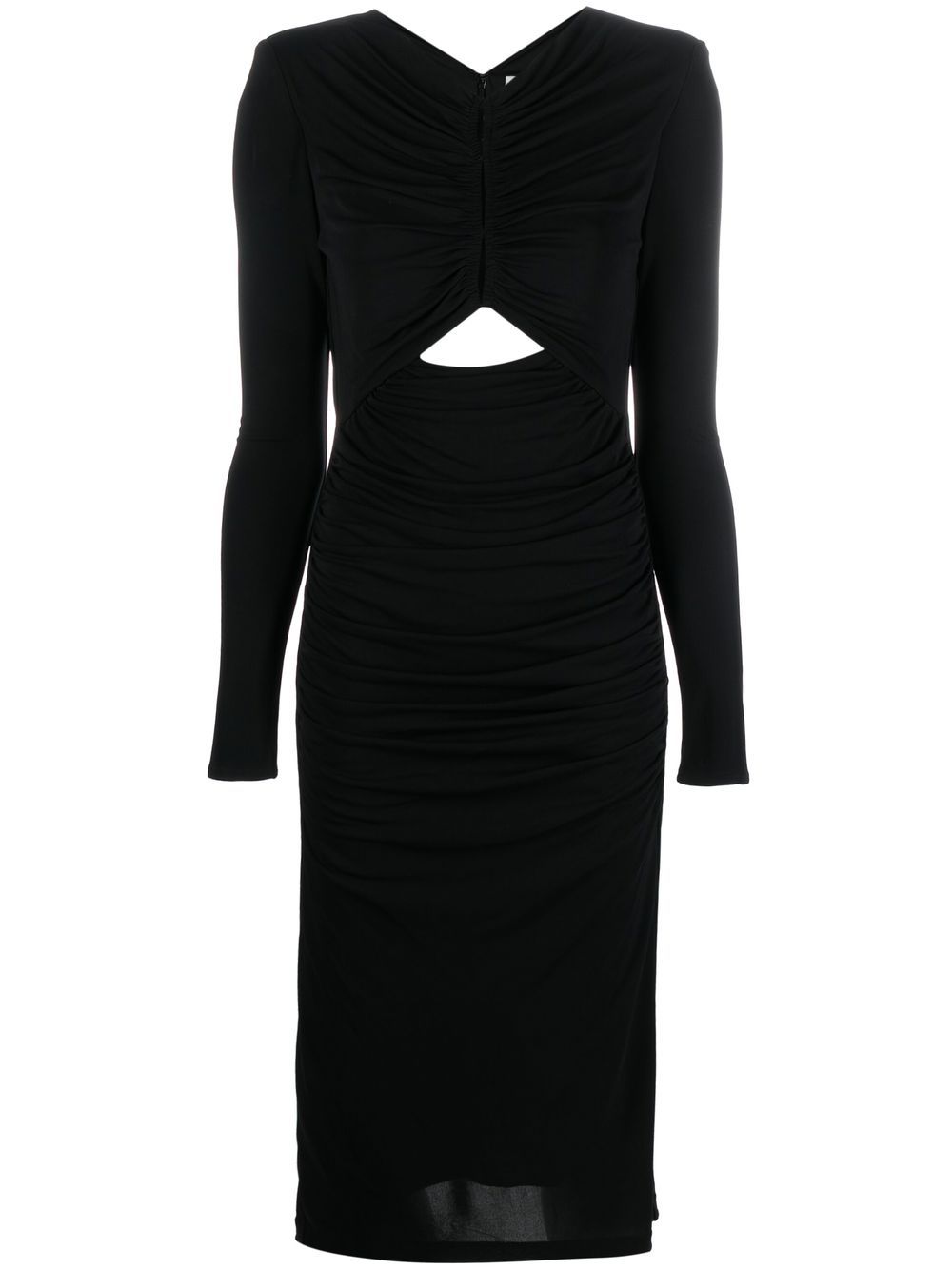 Roland Mouret 褶饰长袖超长连衣裙 - 黑色