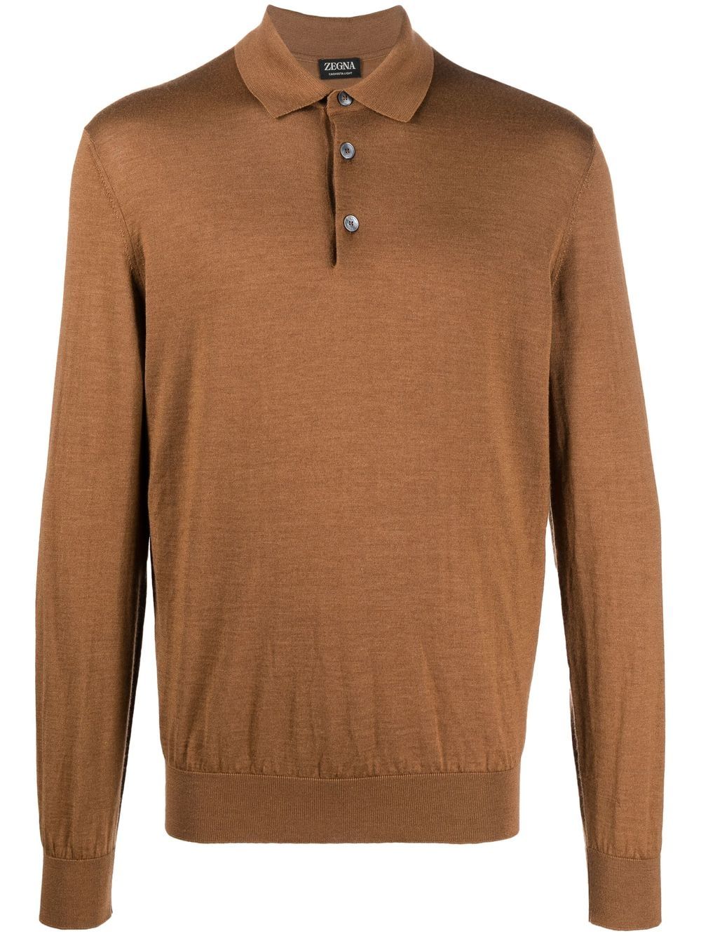 Zegna 针织长袖polo衫 - 褐色