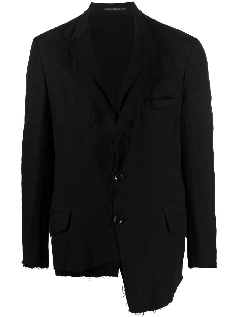 Yohji Yamamoto 单排扣亚麻西装夹克 - 黑色