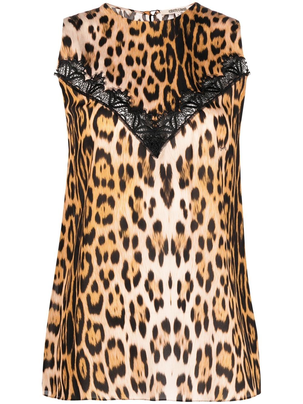 Roberto Cavalli 蕾丝边饰豹纹罩衫 - 褐色