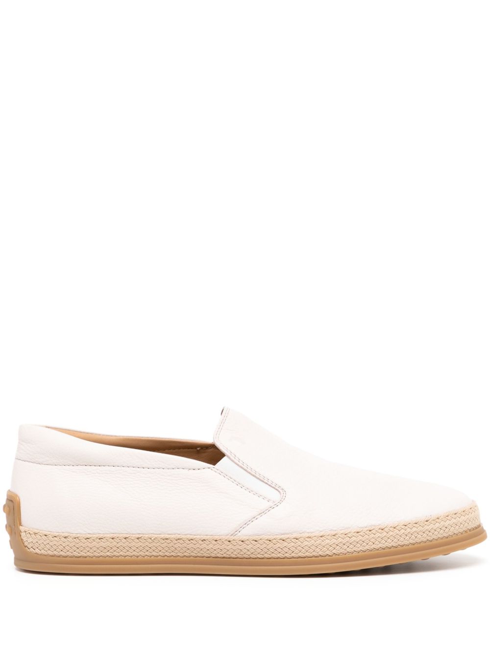 Tod's 圆头皮质草编鞋 - 白色