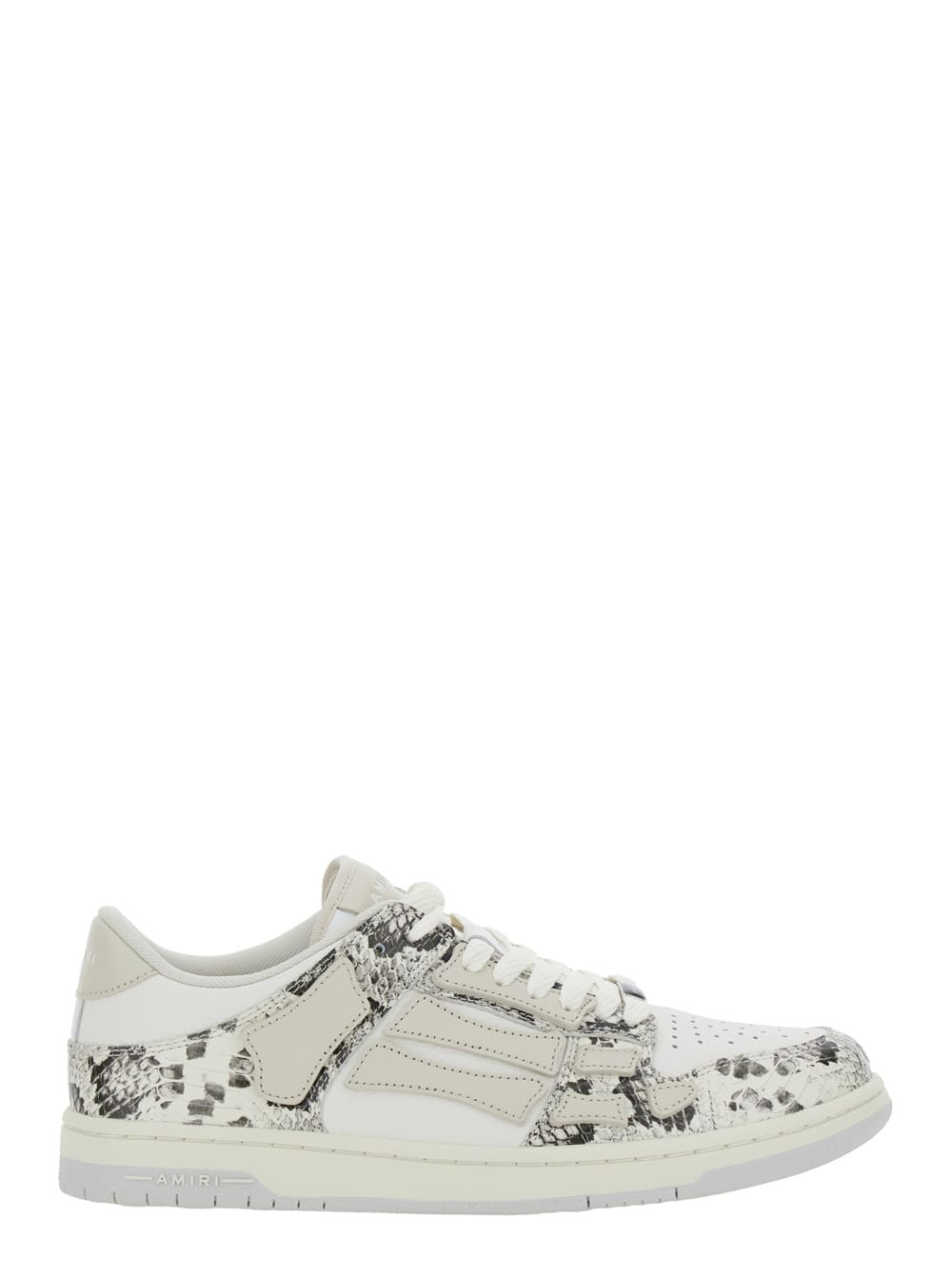 AMIRI skull Grey Low Top Sneakers With Skull Patch In Snake Printed Leather Man