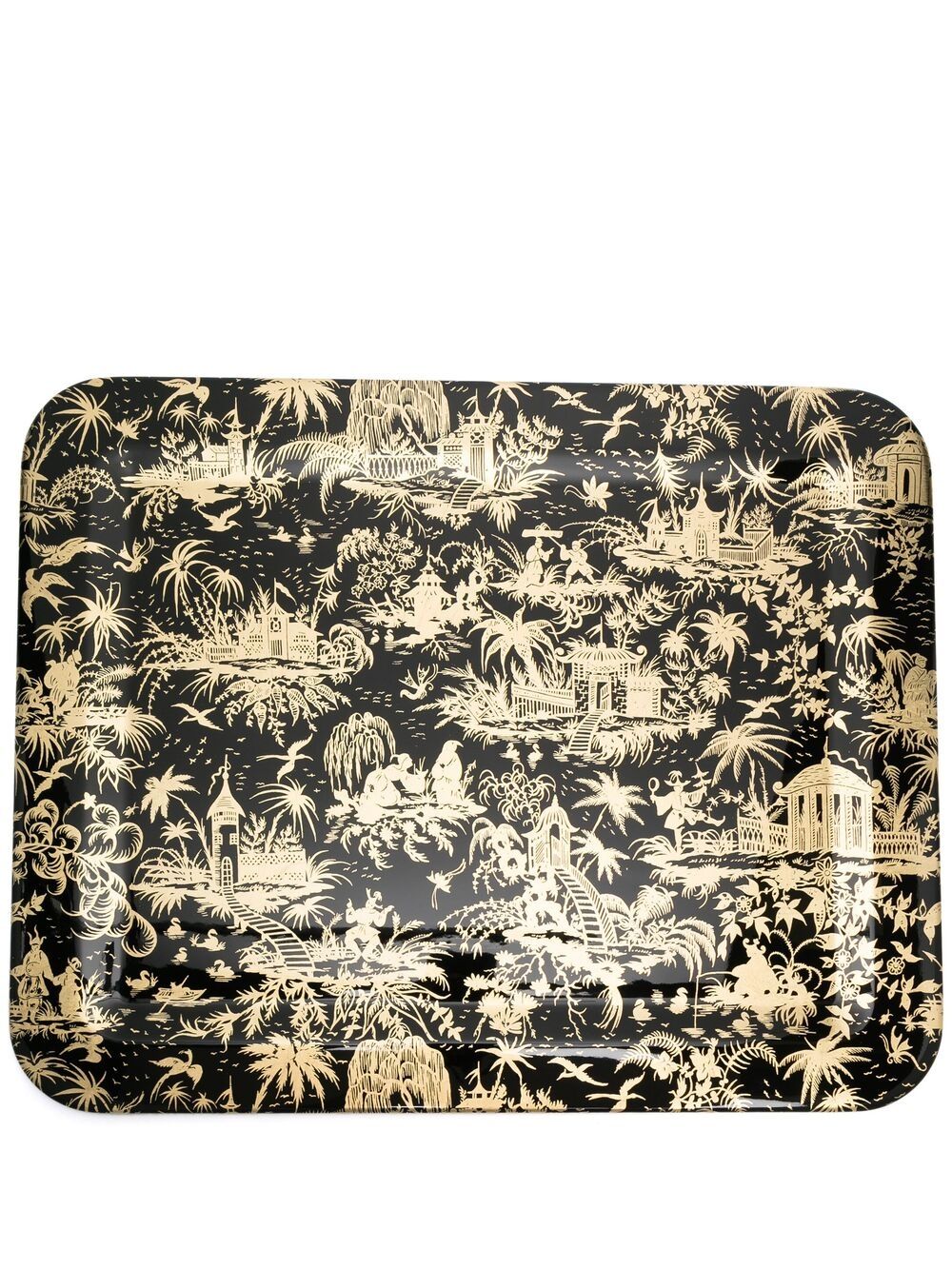 Fornasetti 热带风印花木质托盘 - 黑色