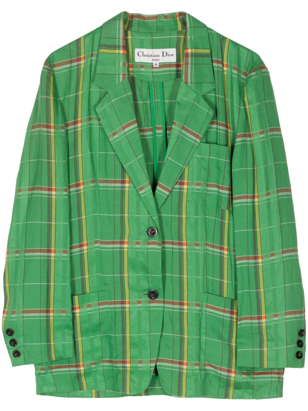 Christian Dior Pre-Owned 格纹亚麻西装夹克（1990年代典藏款） - 绿色