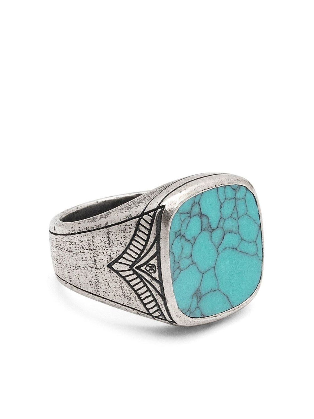 Nialaya Jewelry Genuine Turquoise 图章戒指 - 银色