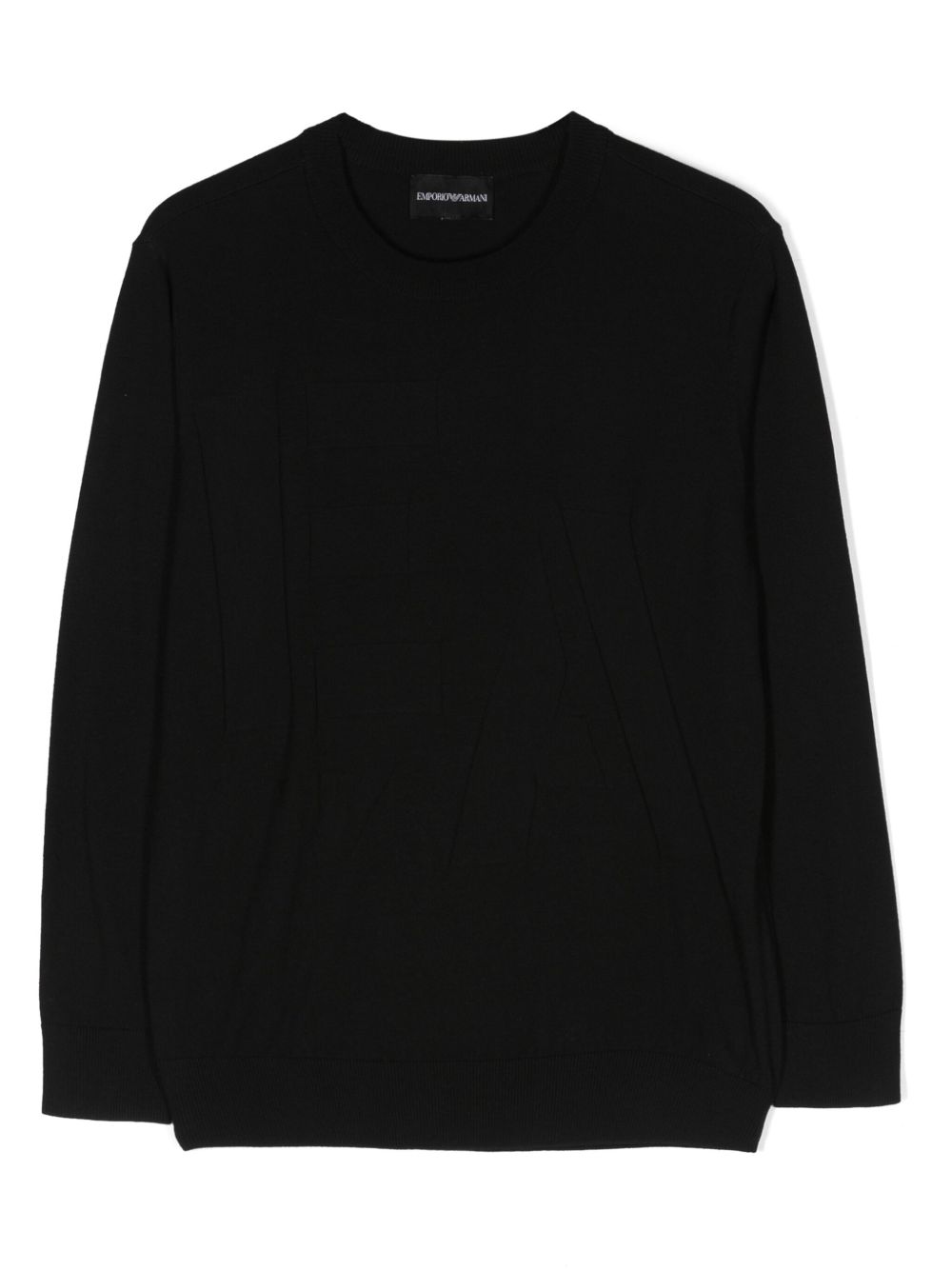 Emporio Armani Kids logo提花密织毛衣 - 黑色