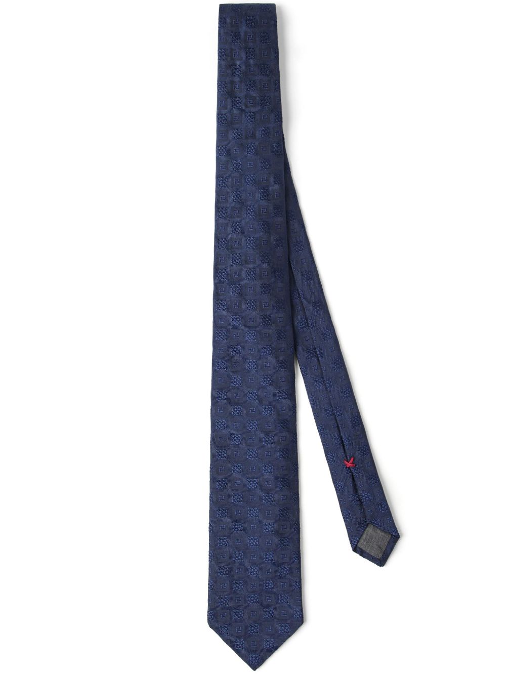 Brunello Cucinelli 几何图案刺绣真丝领带 - 蓝色