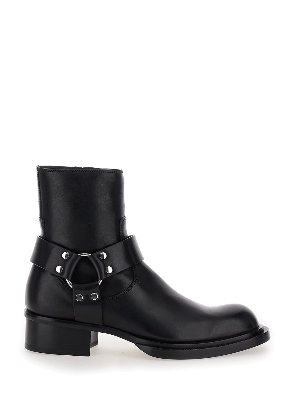 Alexander McQueen 男士黑色皮质 harness 细节短靴