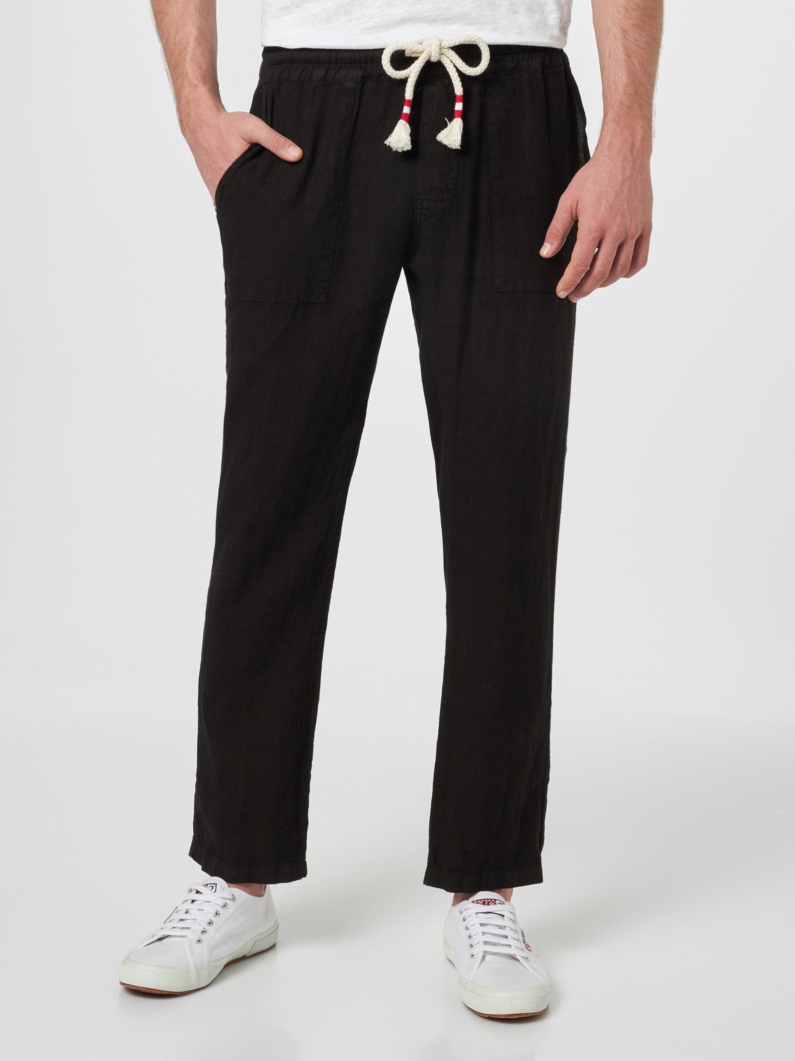 MC2 Saint Barth Man Black Linen Calais Pants With Drawstring