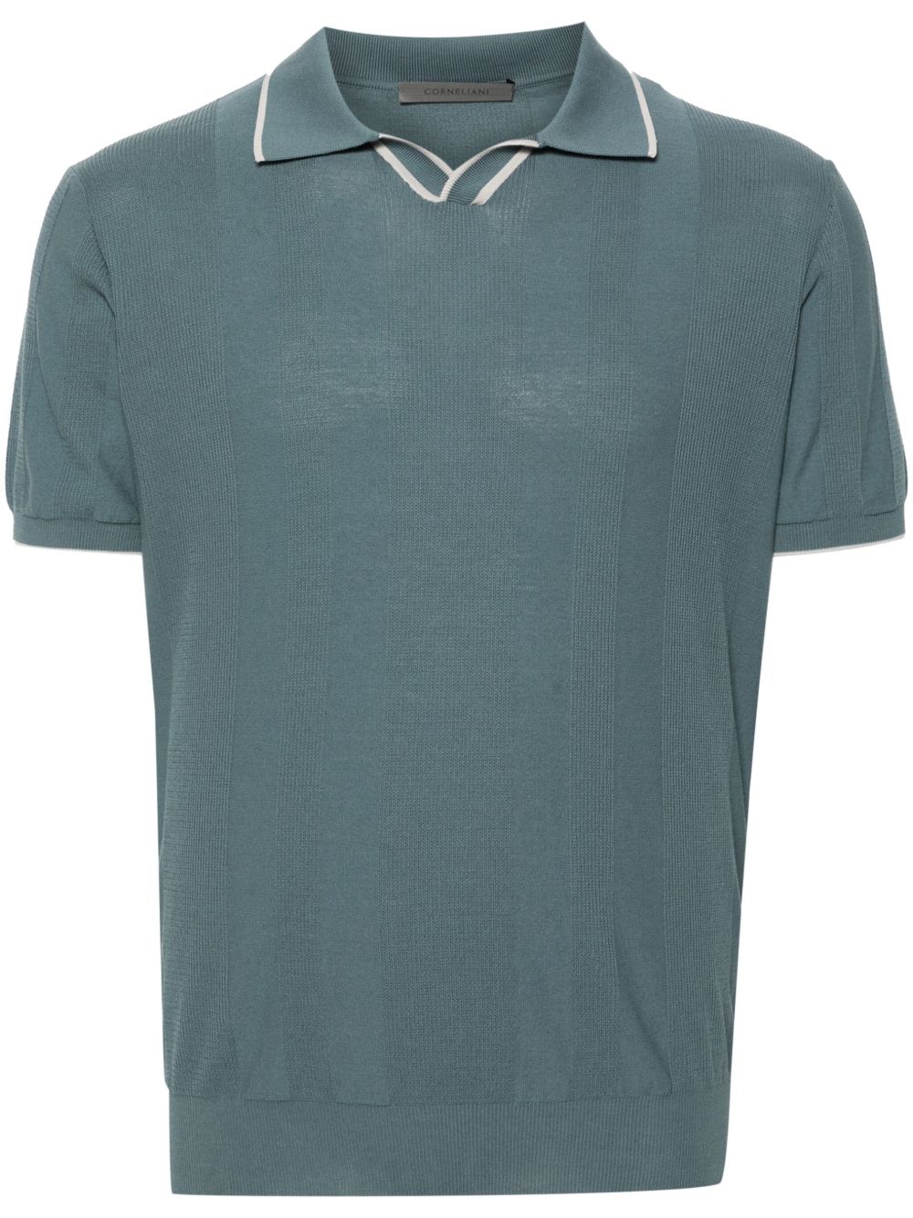 Corneliani 绉纱纹理棉polo衫 - 绿色