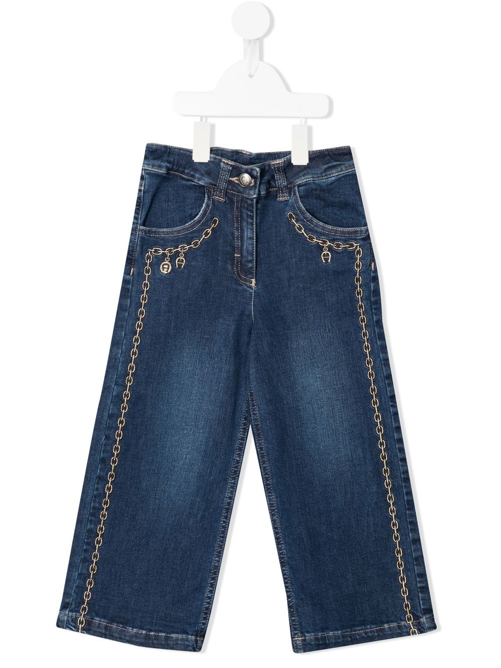 Aigner Kids 搭链印花阔腿牛仔裤 - 蓝色