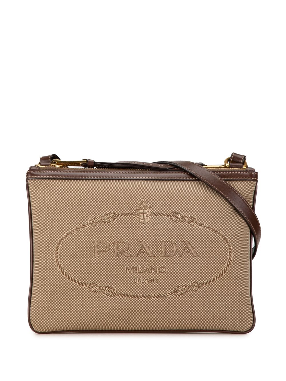 Prada Pre-Owned Canapa Double Zip logo斜挎包（2013-2023年典藏款） - 褐色