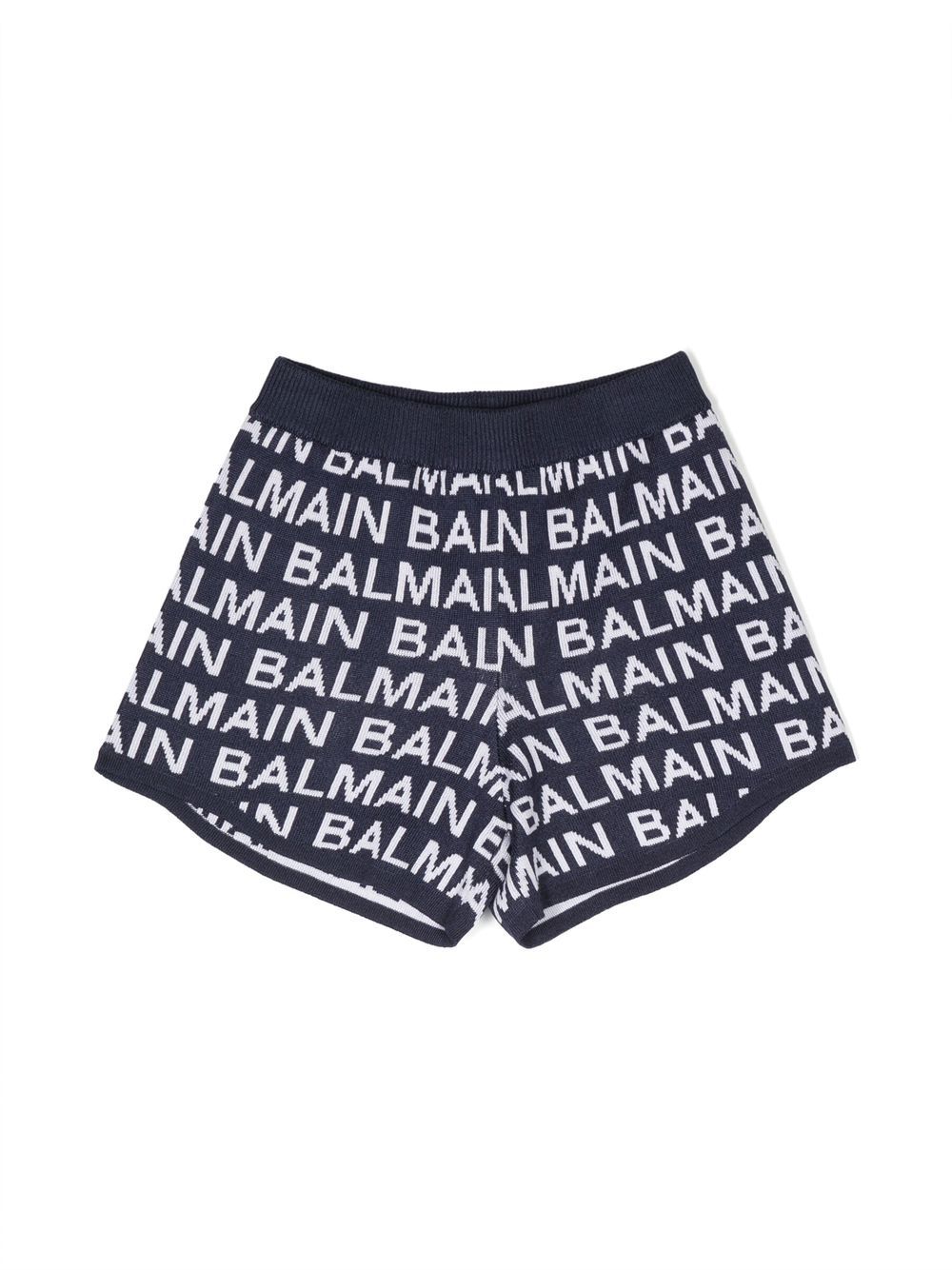 Balmain Kids logo嵌花针织短裤 - 蓝色